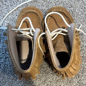 Monkey Feet Tan Moccasins with White Laces